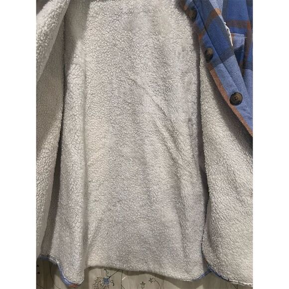 Pasport Women's XL Plaid Flannel Shacket Jacket Blue Brown Sherpa Lined - Picture 4 of 4